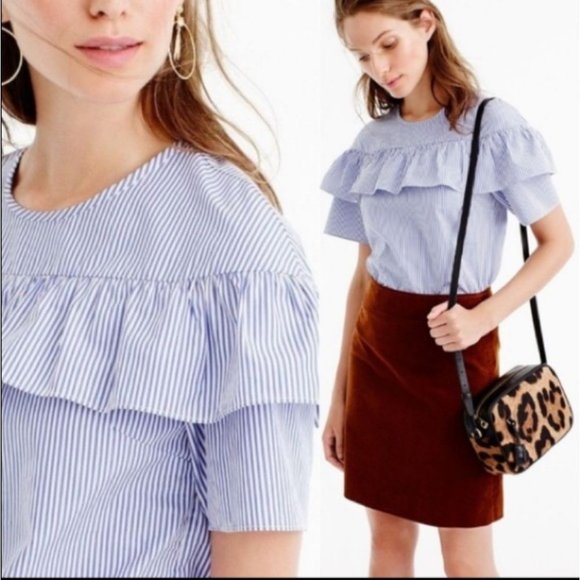 J. Crew Tops - 🗣J. CREW🗣 EDIE STRIPED RUFFLED TOP🗣